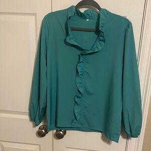 Chic Teal Ruffle Blouse